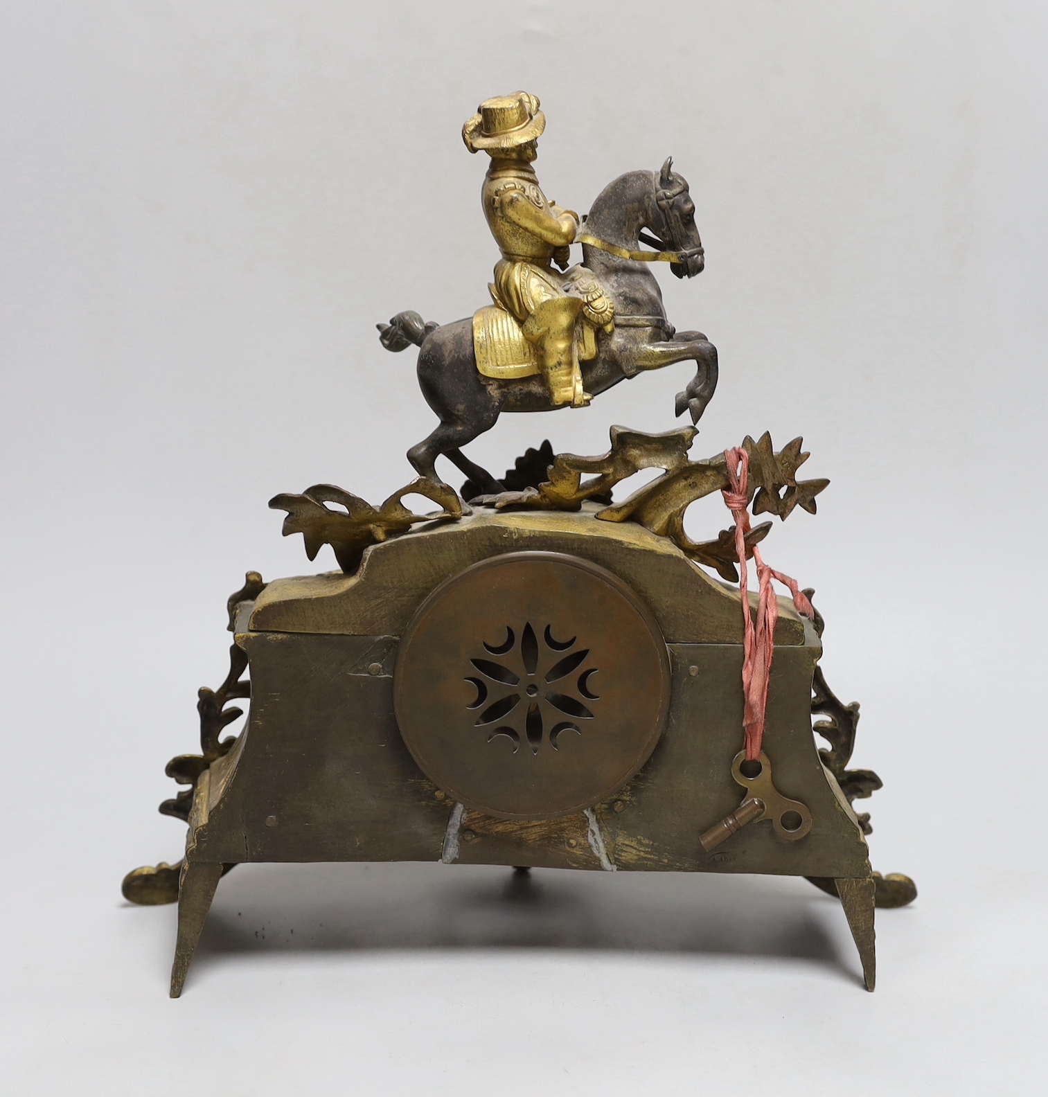 A 19th century French gilt metal ‘cavalier’ mantel clock, 33cm tall